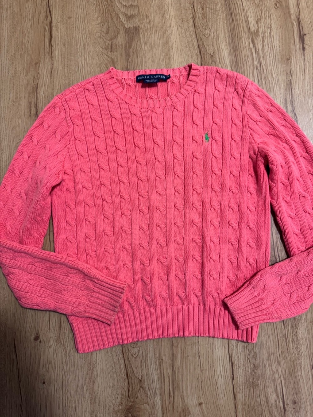 Ralph Lauren Coral Pink Cable-Knit Crewneck Sweater